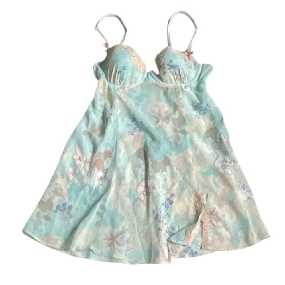 Apt. 9 Blue Babydolls Mesh Baby Blue Sea Foam Floral Size S Worn once